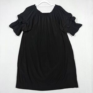 Mersea Dress Womens Medium Black Silky Off Shoulder Ibiza Ruffle Sleeve Resort